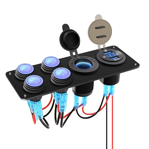 FXC 4 Gang Switch Panel Aluminum + QC 3.0 Dual USB Ports by FXC