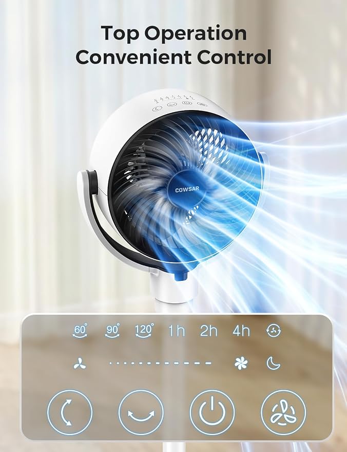 COWSAR Standing Fan for Bedroom, 20dB Quiet Fan, 150°+120°Auto Oscillation - Image 7