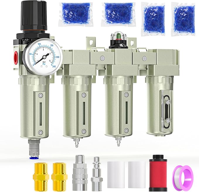 3/4" NPT Heavy Duty Industrial Grade 4 Stage Air Drying System, Auto Drain by MEANLINMEASURE