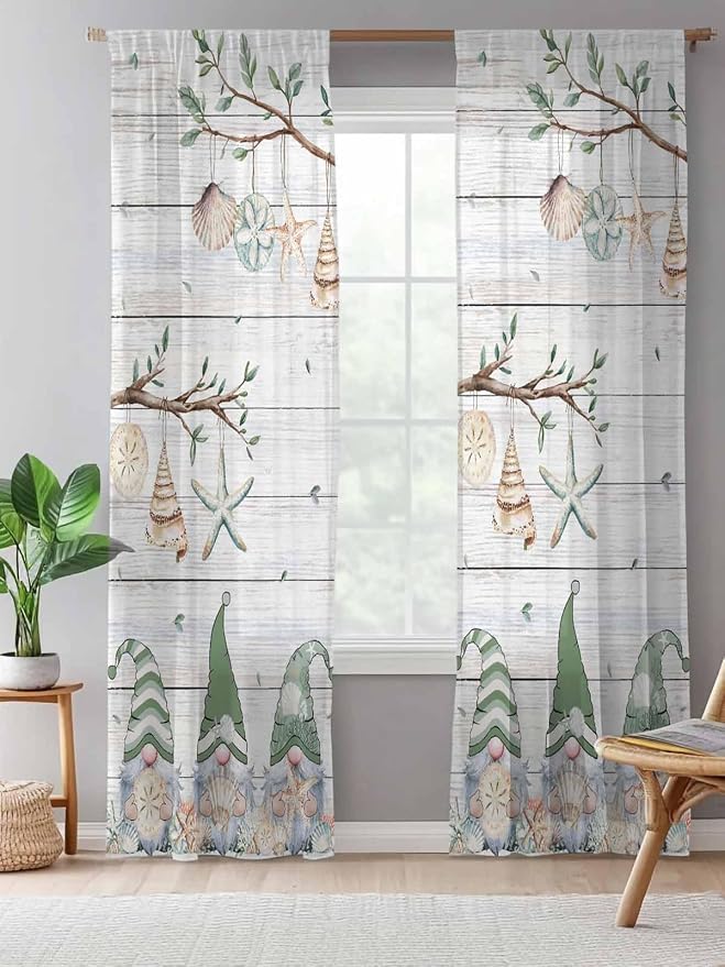 Sheer Curtains 84 Inches Long, Sage Green Gnomes Semi Sheer Curtains Light - Image 5