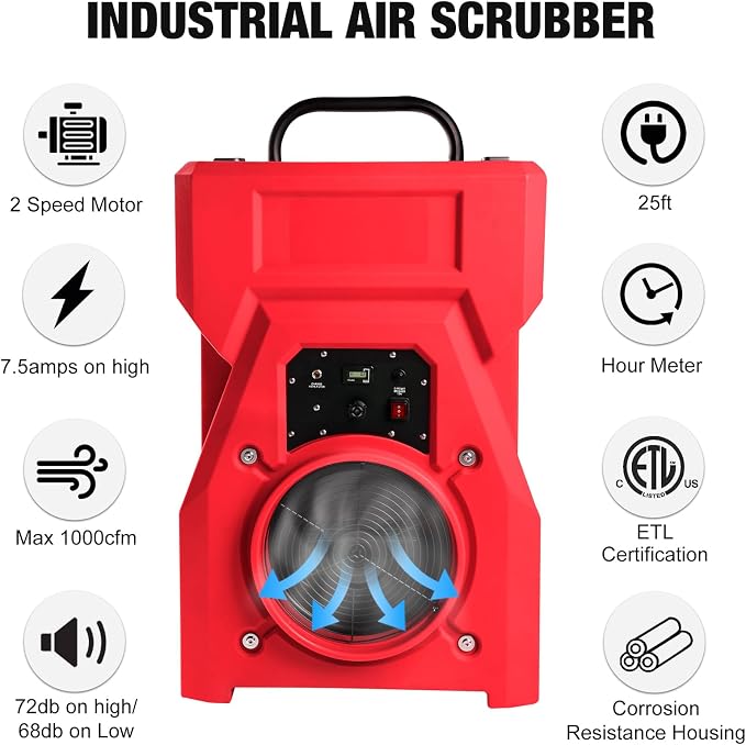 MOUNTO 1000cfm Portable Industrial Air Purifier Negative Air Scrubber - Image 4
