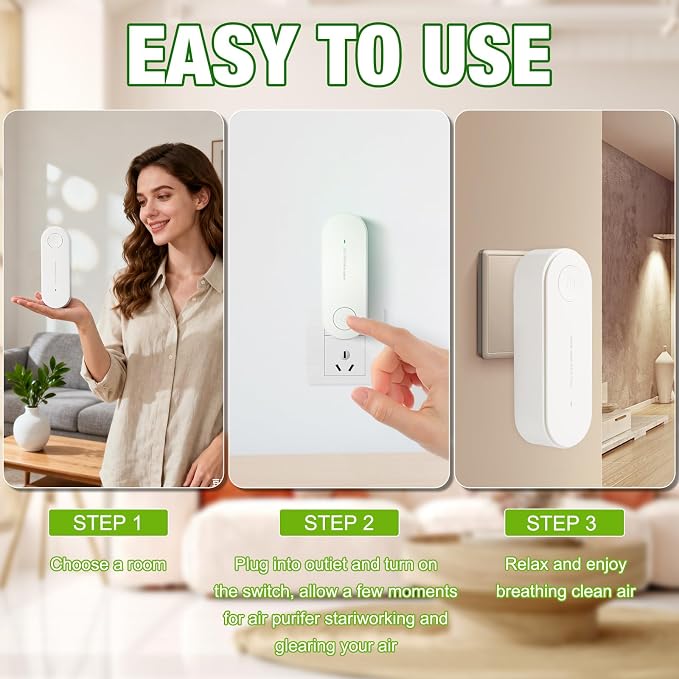 2Pcs Air Purifier Plug In No Filter Replacement, Silent Filterless Design/360° - Image 7