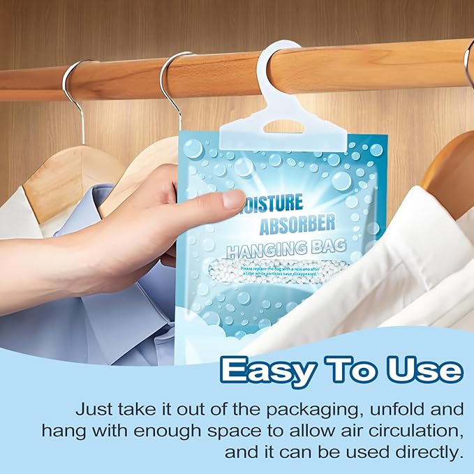 Moisture Absorbers Packets - Hanging Moisture Absorbers Dehumidifier Bags for Closet Bathroom Kitchen, Fragrance Free Humidity Absorber Packs, Removes Moisture & Odors, 12 Pack