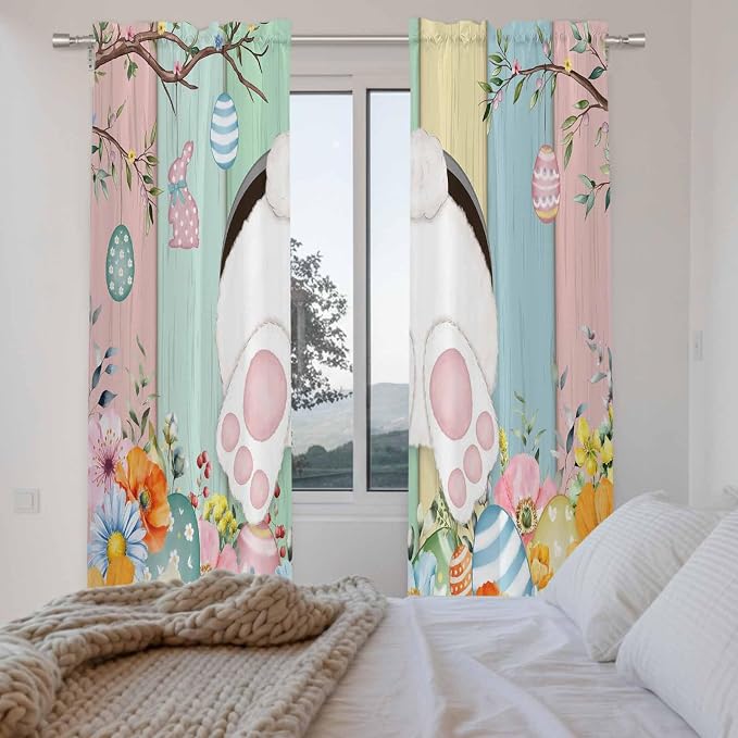Easter Window Curtains 72 Inch Long 2 Panel Set, Rod Pocket Long Curtains & - Image 4