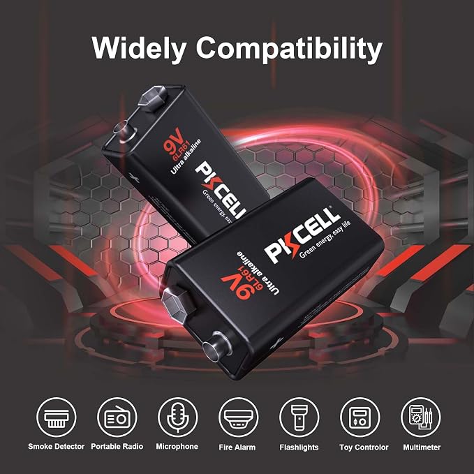 PKCELL 9 Volt Batteries 12 Pack, 9V Batteries Ultra Alkaline 6LR61 9V Battery - Image 8