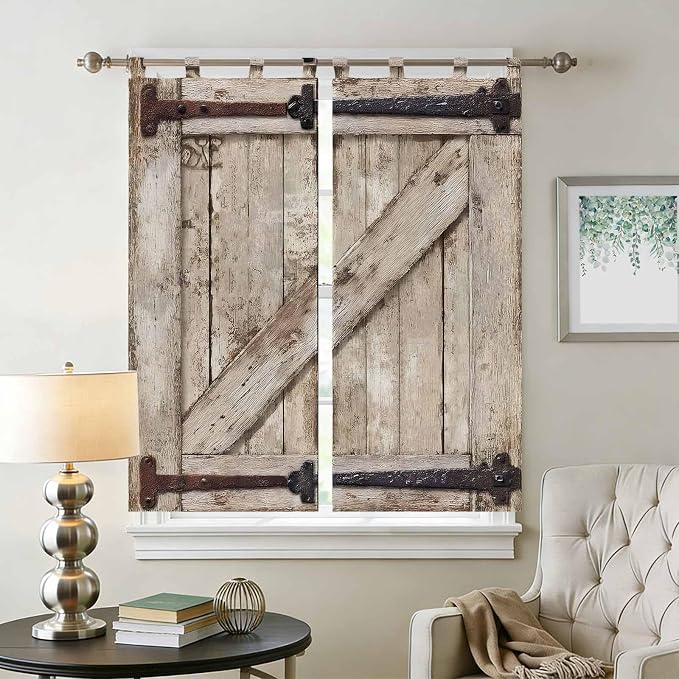 Farmhouse Wood Grain Bedroom Curtains 72 Inch Length, Window Curtains Tab Top - Image 2