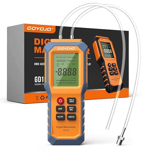 Handheld Manometer with Backlit, Dual-Port HVAC Digital Manometer Gas Pressure by GOYOJO