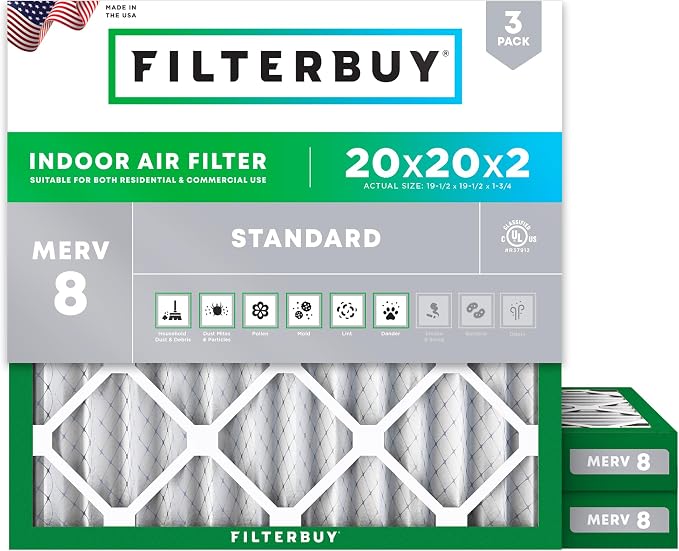 Filterbuy 20x20x2 Air Filter MERV 8 Essential Dust & Allergy Defense, by Filterbuy