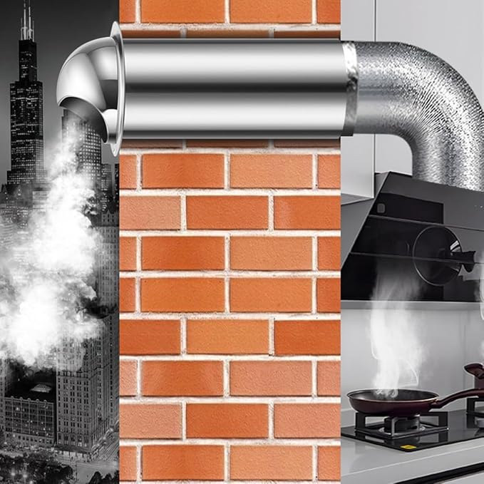 304 Stainless Steel Range Hood Exhaust Pipe, Weatherproof Cap, Exterior Wall - Image 6