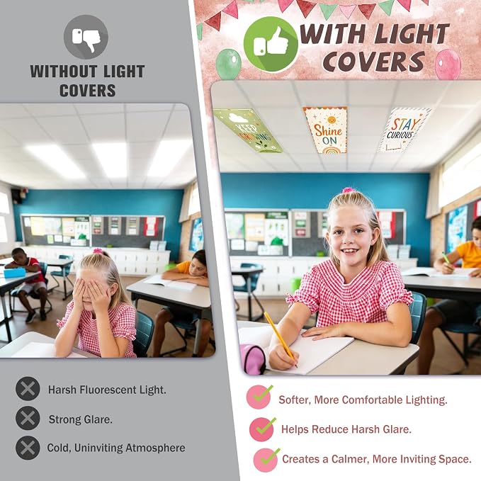 Fluorescent Light Covers for Ceiling Lights, 8 Pack 4 x 2 ft Magnetic - Image 3