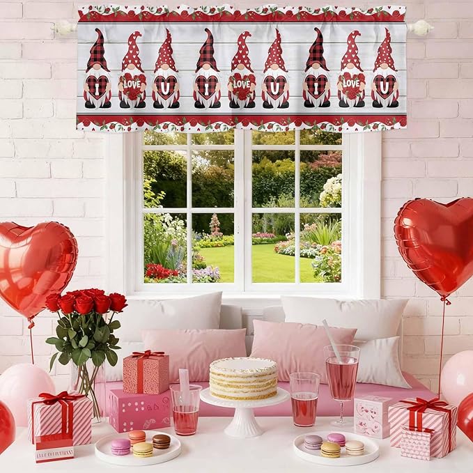 I Love U Valance Curtains for Kitchen, Valentine's Day Dwarf Romantic Wood - Image 2