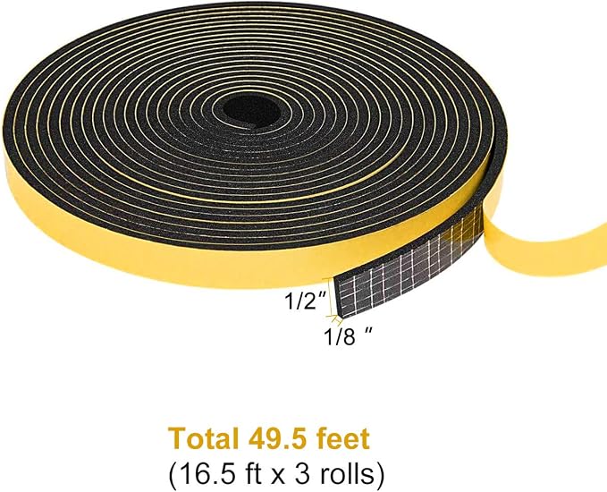 Foam Weather Stripping for Doors and Windows 1/2 inch W x 1/8 inch T, Adhesive - Image 2