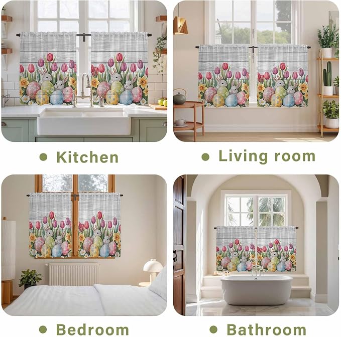 Easter Kitchen Curtains 54 Inch Long 2 Panel Set, Rod Pocket Window Curtains - Image 8