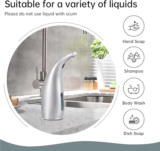 Automatic Liquid Soap Dispenser,300ML Touchless 4 Gear Adjustable（Gray）