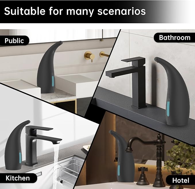 Automatic Soap Dispenser Touchless,300ML Hand & Dish Countertop Electric Liquid Rechargeable Dispenser with Sensor,Modern 4 Gear Adjustable Waterproof Kitchen Auto Soap Pump（Black）