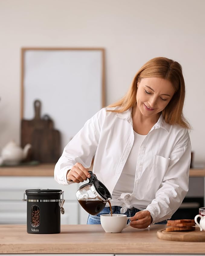 Veken Coffee Canister with Window, Airtight Stainless Steel Kitchen Food - Image 8