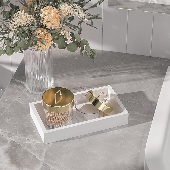 ZHWS Small Bathroom Vanity Tray for Counter, Makeup, Perfume, Decorative Tray for Candle, Jewelry Small Kitchen Tray for Soap Dispenser Sponge Holder White 7.9”L x 4.4”W x 1.14”H