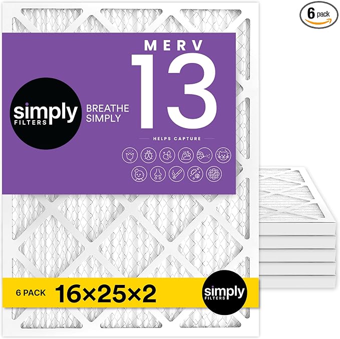 Simply 16x25x2 Air Filter, MERV 13, 6 Pack, Furnace Air Filter by SimplyFilters