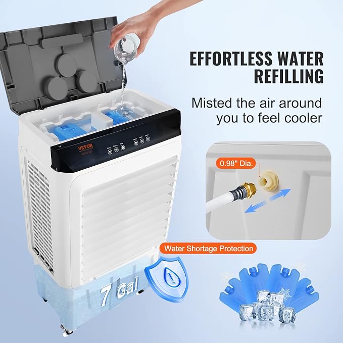 VEVOR Evaporative Air Cooler, 2100 CFM 13X34 inch Air Cooler, 3 Speeds and 12H - Image 4