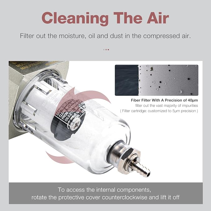 SNS Compressed Air Filter Regulator Piggyback Combo 1/4”NPT- Semi-auto Drain - Image 4