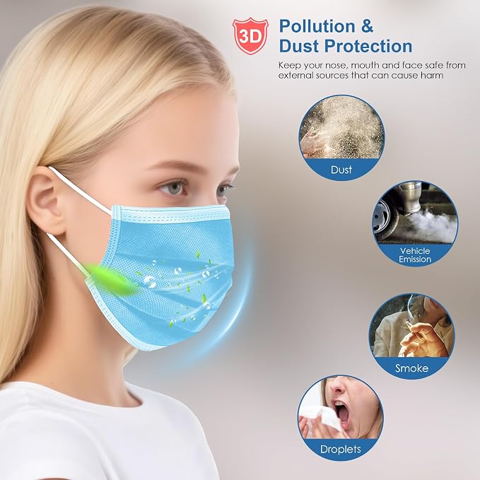 NNPCBT Blue Disposable Face Masks 125 Pack, 3-Ply Breathable Mask - Image 4
