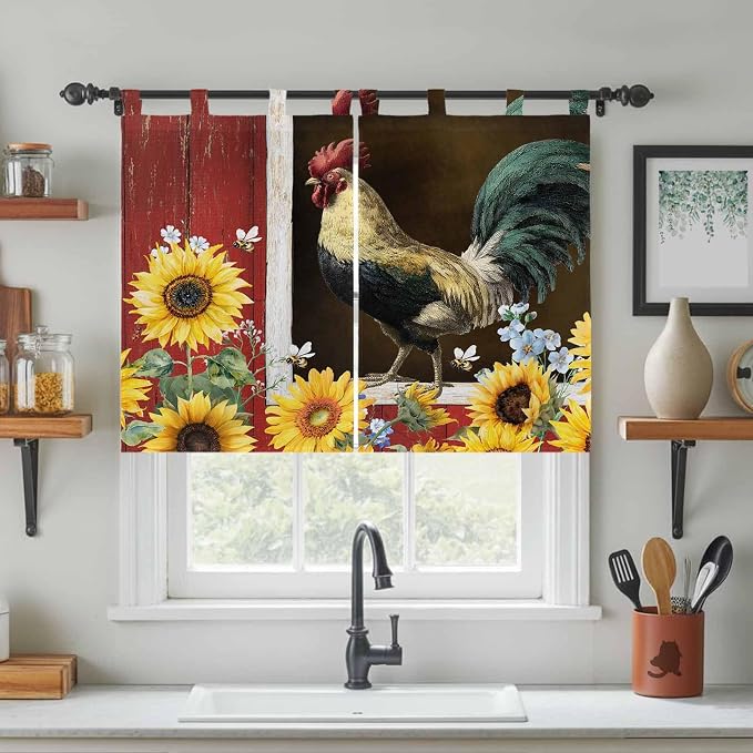 Chicken Sunflowers Bedroom Curtains 63 Inch Length, Window Curtains Tab Top - Image 3