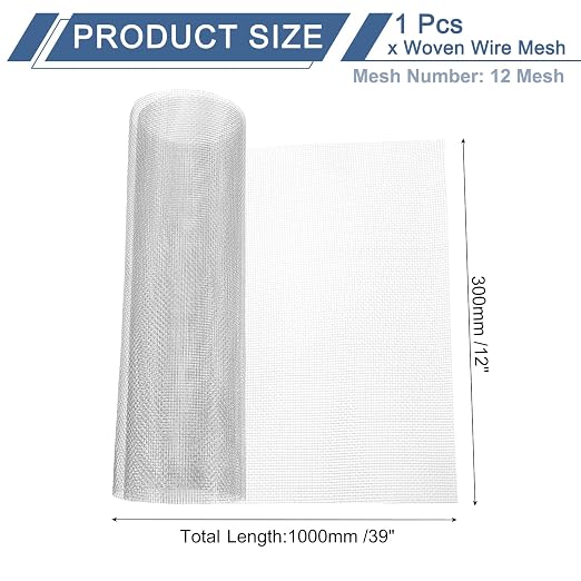 uxcell 12 Mesh 39" x 12" Woven Wire Mesh, 304 Stainless Steel Air Vent Filter - Image 2