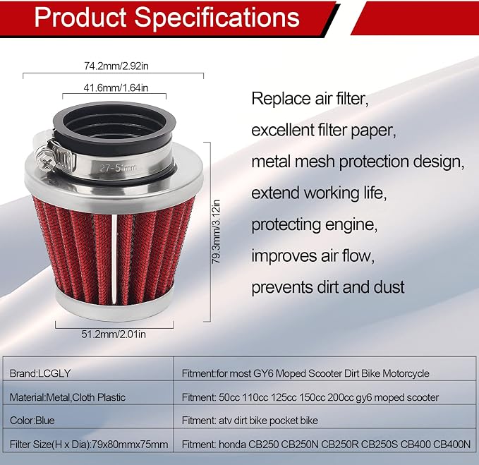 2PCS 42mm Universal Air Filter For GY6 125CC 150CC 200CC 250CC Dirt Bike ATV - Image 3