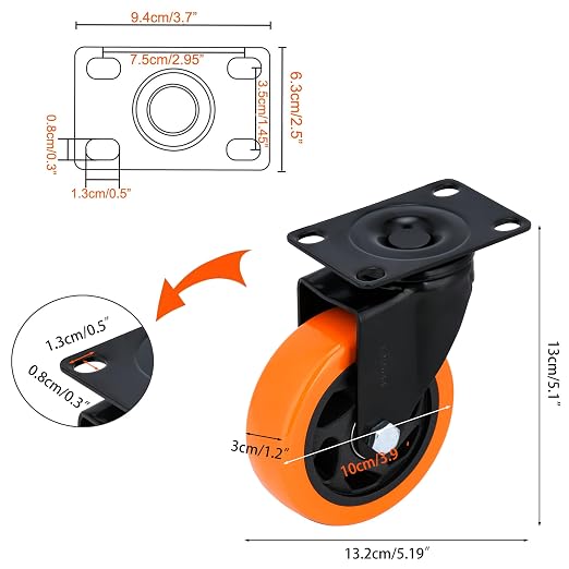 YOOGAA 4" Heavy Duty Caster Swivel Caster Wheels No Noise 360 Degree Rotation - Image 4