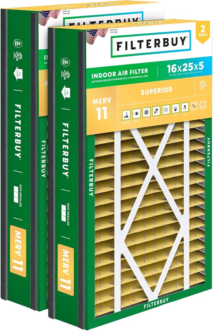 Filterbuy 16x25x5 Air Filter MERV 11 Superior Pet & Allergy Defense, by Filterbuy