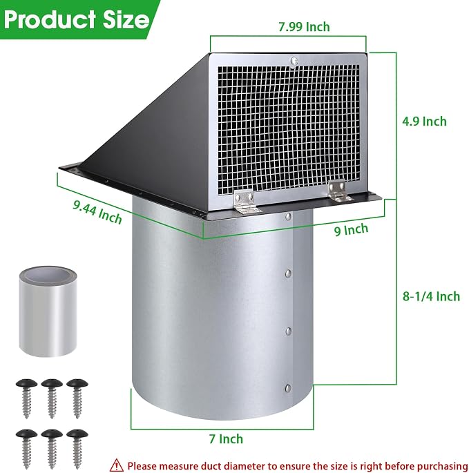 7 Inch Hooded Wall Vent with Mesh and Damper, Outside Wall Vent Hood Exterior - Image 2