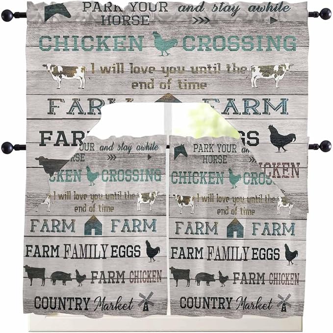 Farmhouse Swag Kitchen Curtains Valance and Tier Set, Rod Pocket Short Curtain - Image 7