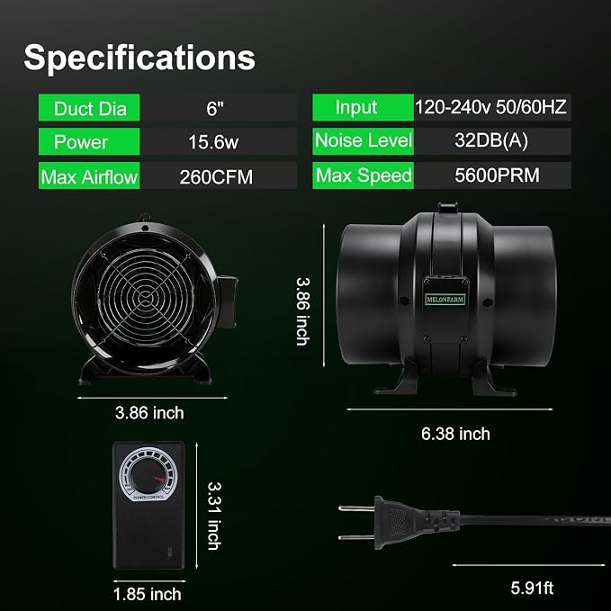 6" 260 CFM Inline Duct Fan - Image 8