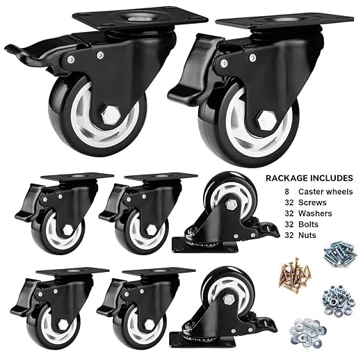 3" Swivel Casters Set of 8, Heavy Duty Locking Casters - Image 2
