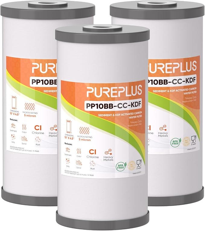 PUREPLUS 5 Micron 10" x 4.5" Whole House PP Sediment Carbon KDF Composite Heavy by PUREPLUS