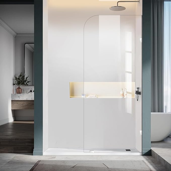 34" W ×74" H Shower Glass Panel, Frameless Fixed Glass Shower Panel with Clamps, 5/16"(8mm) Thick Clear Tempered Glass Shower Door, Bathroom Shower Screen in Polished Chrome Finish