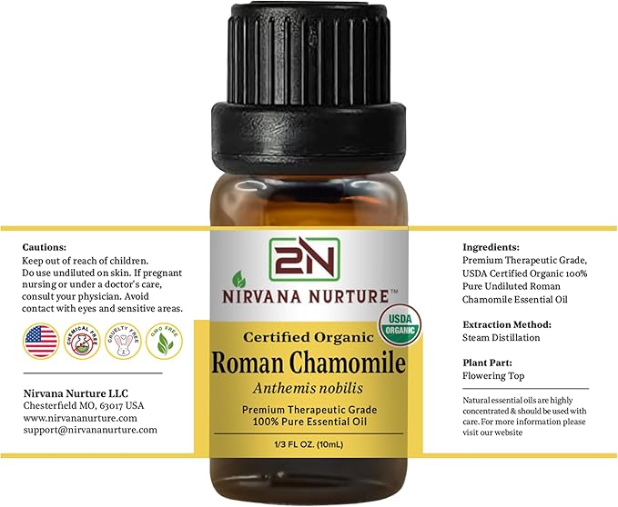 Roman Chamomile Essential Oil USDA Certified Organic, 100% Pure Natural Premium Grade, Undiluted