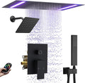 Rain Shower Head System with 14x20 Inch Ceiling Mount LED Head & 6 Inch Wall Head and Handheld Shower 3 Way Pressure Balance Valve Kit, Matte Black