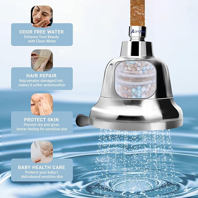 Filtered Shower Head | Shower Filter for Hard Water | Reduces Impurities | Stops Hair Loss, Soothes Dry Skin & Scalp - Chrome