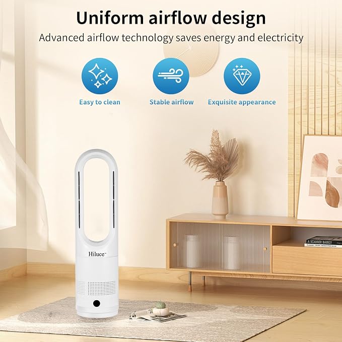 Hiluce All Season Bladeless Fan, 1400W Space Heater & 40W Tower Fan Combo - Image 9