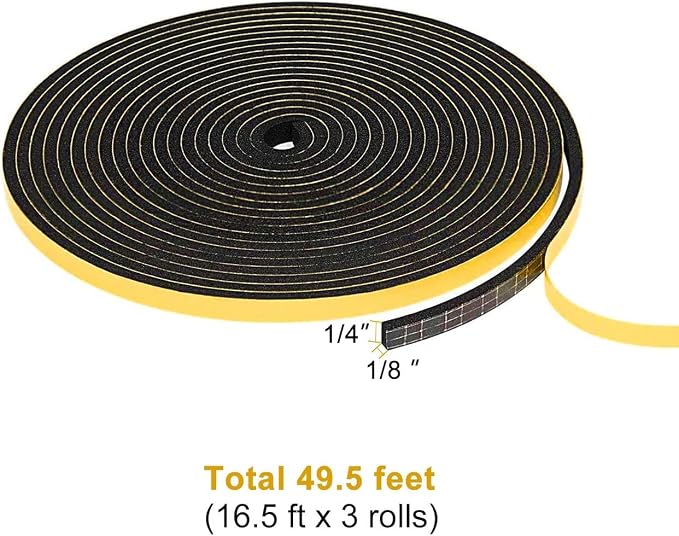 TORRAMI Foam Weather Stripping 1/4" W X 1/4" T, Foam Tape Insulation - Image 2