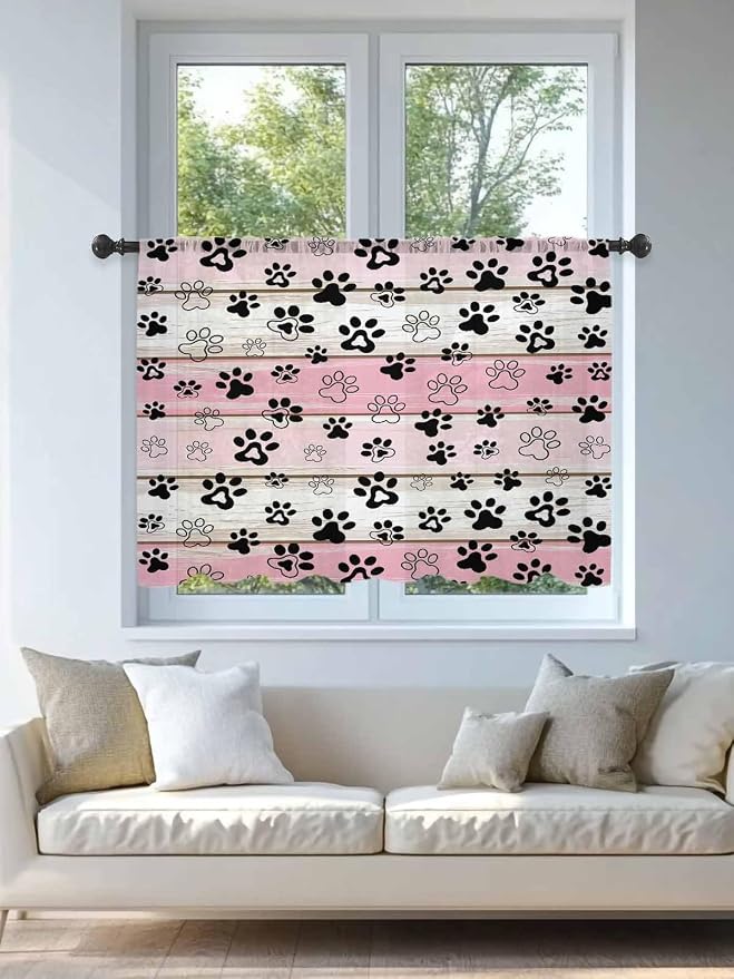 Sheer Curtains 45 Inch Length, Vintage Farmhouse Country Wooden Grain Privacy - Image 4