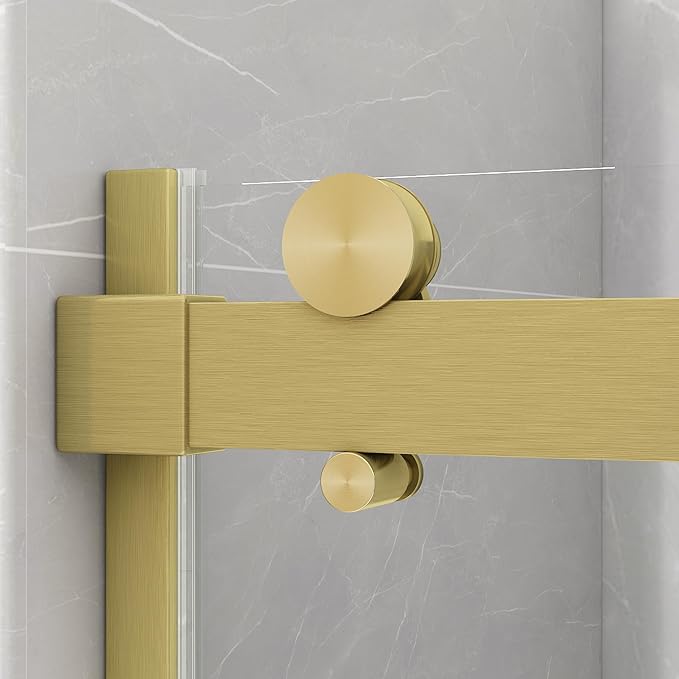 Sunrosa Semi-Frameless Glass Shower Door, 51-55" W x 76" H Single Sliding Shower Door with Tempered Glass 5/16"(8mm), Brushed Gold