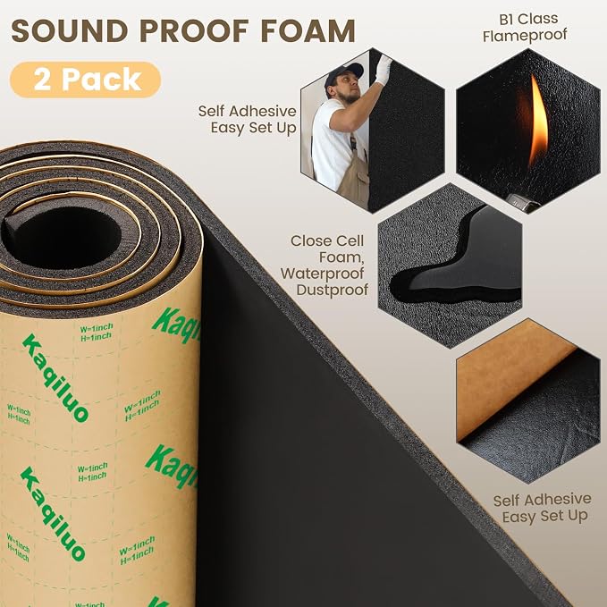Kaqiluo 2 Pack High Density Self-Adhesive Sound Insulation Acoustic Closed Cell - Image 3