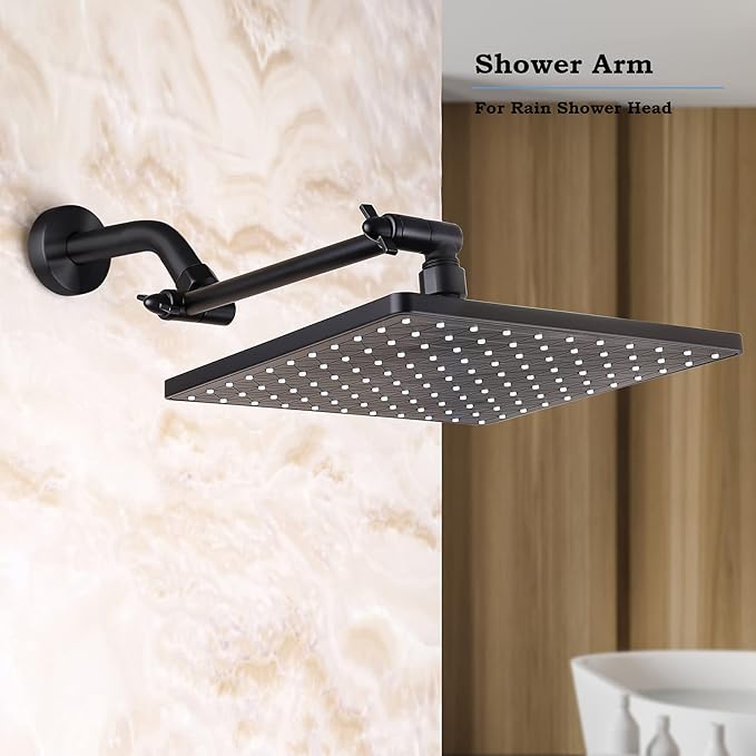 10 Inch Matte Black Shower Arm, Easy to Install, Durable Solid Brass Black Shower Head Extension Arm with Lock Joints
