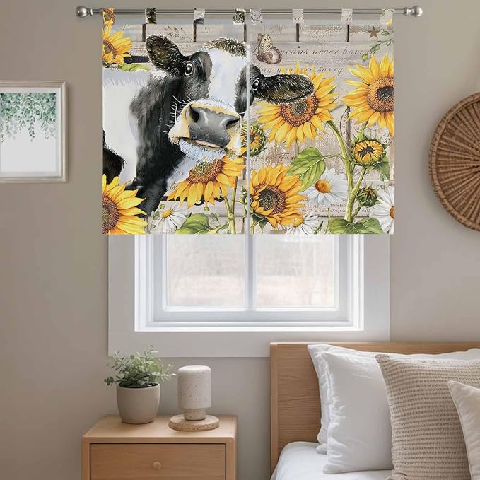 Yellow Sunflowers Kitchen Curtains 45 Inch Length, Short Cafe Window Curtains - Image 9