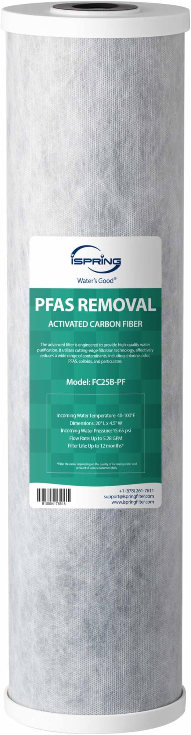 iSpring FC25B-PF 4.5” x 20” Whole House Water Filter, Removes up to 99% PFAS by iSpring