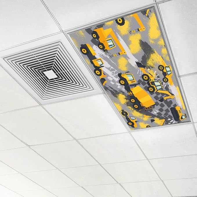 4 Pcs Fluorescent Light Covers for Ceiling Lights Yellow Construction Vehicles - Image 6