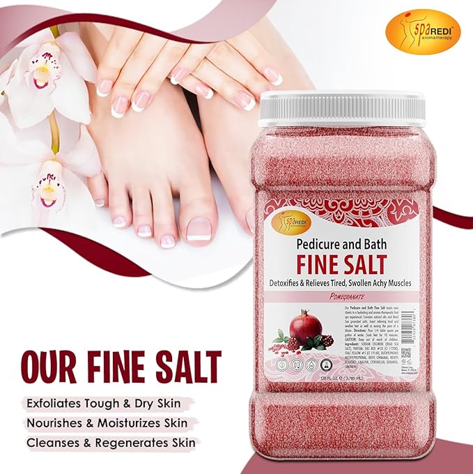 SPA REDI - Detox Foot Soak Pedicure and Bath Fine Salt, Pomegranate, 128 Oz - Made with Dead Sea Salts, Argan Oil, Coconut Oil, and Essential Oil - Hydrates, Softens and Moisturizes