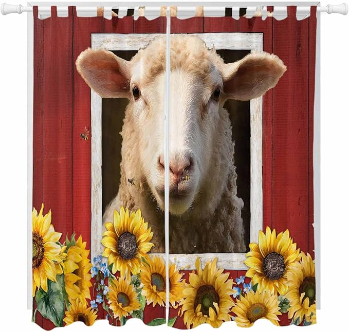 Sheep Sunflower Living Room Curtains 96 Inch Length, Window Curtains Tab Top by Unknown